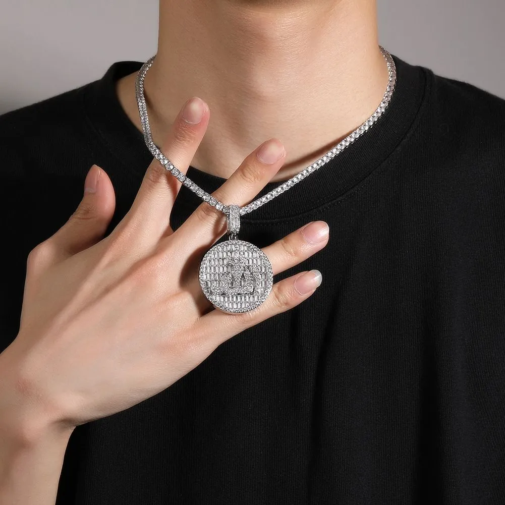 Collier avec pendentif rond symbole Hip Hop, bijoux plaqués or véritable, cadeau cool pour hommes_voghion.com