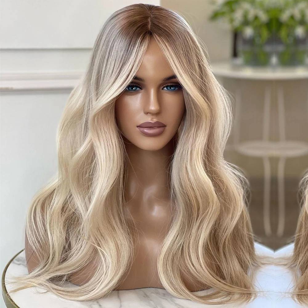 Perruques de cheveux humains frontales en dentelle 613 transparentes mettant en évidence les perruques de vague lâche blondes avec des racines foncées 100% cheveux vierges brésiliens 180% densité
