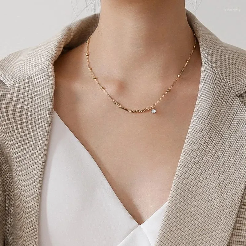 Pendant Necklaces YUN RUO 18 K Gold Plating Vintage Chain Zircon Necklace Fashion Titanium Steel Jewelry Woman Birthday_voghion.com