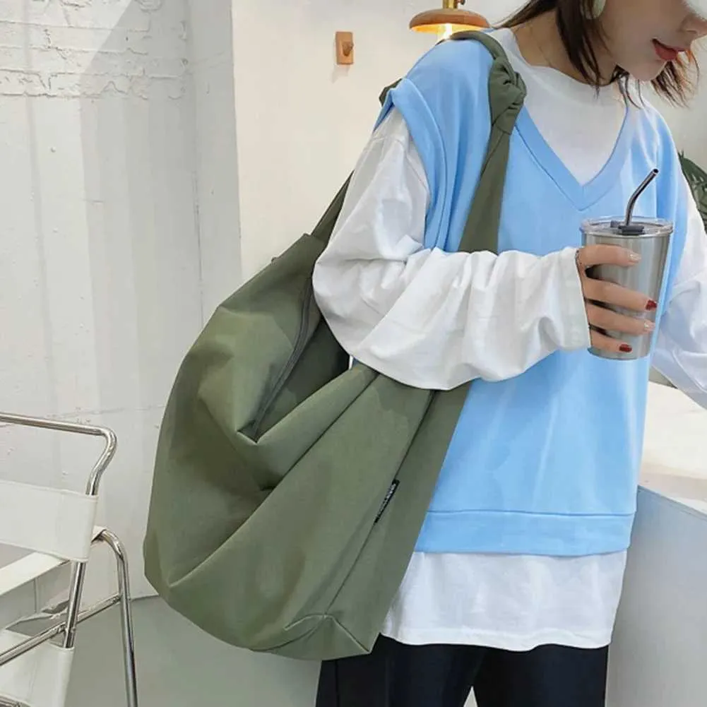 Schultertasche Große Kapazität Fem Handtasche Lässig FI Tragbare Feste Farbe Einfache Leinwand Elegante Wochenende Schultern Y241109_voghion.com