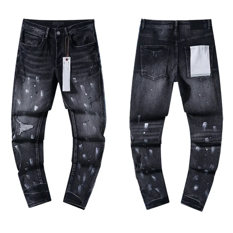 Men's Jeans 2025 Clothing Purples Stretch Slim Straight-leg Denim Trousers Europe American Trend Retro Ripped_mkmklike.com