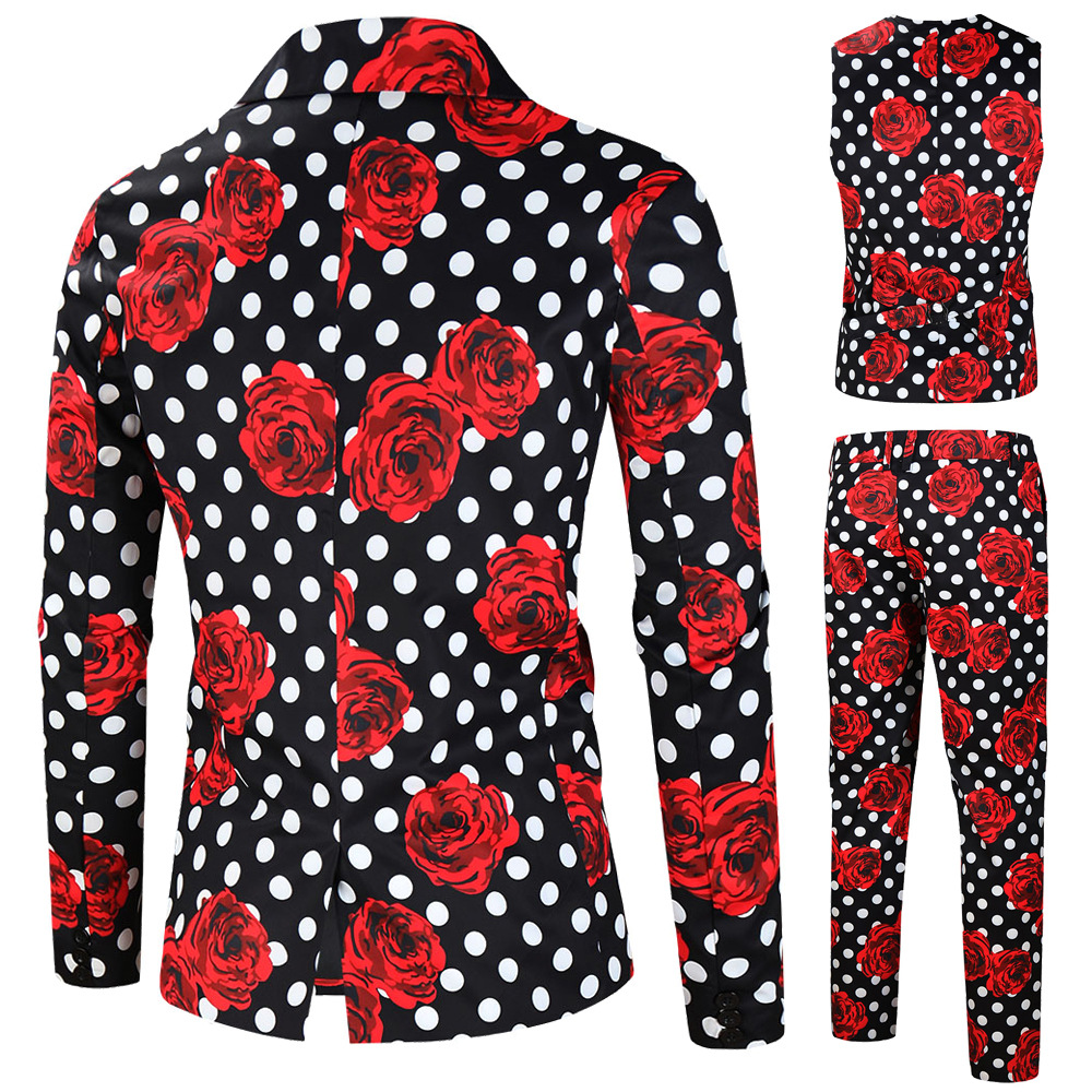 men's Christmas three-piece new digital printing one-button casual vest and trousers suit European size_voghion.com
