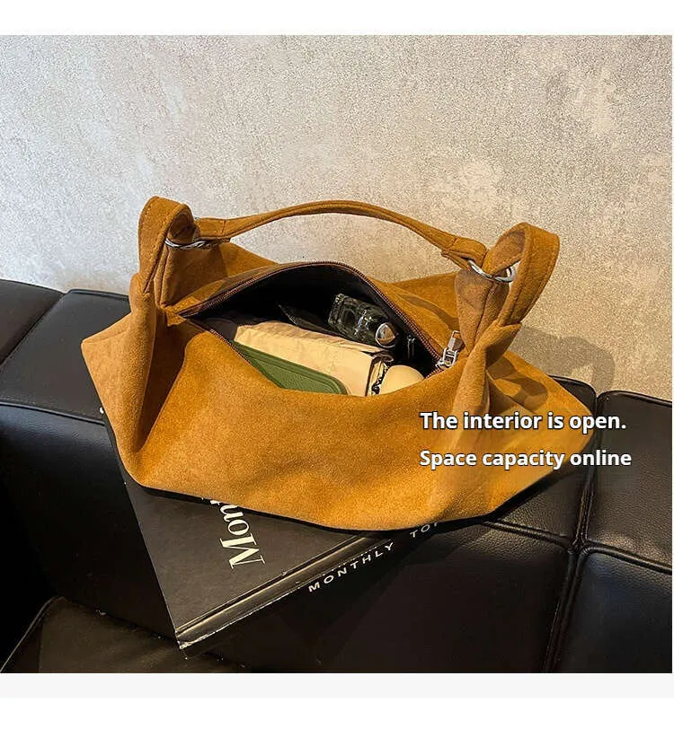 Large Capacity Veet Drawstring Messenger Shopping Underarm Commuter Tote Women's Bag Autumn And Winter All-match_voghion.com