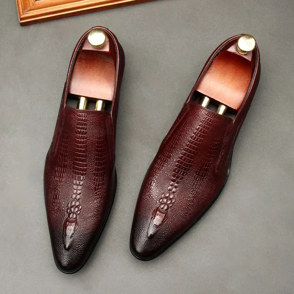 Breathable Leather Shoes For Men Patterned Crocodile Business_voghion.com