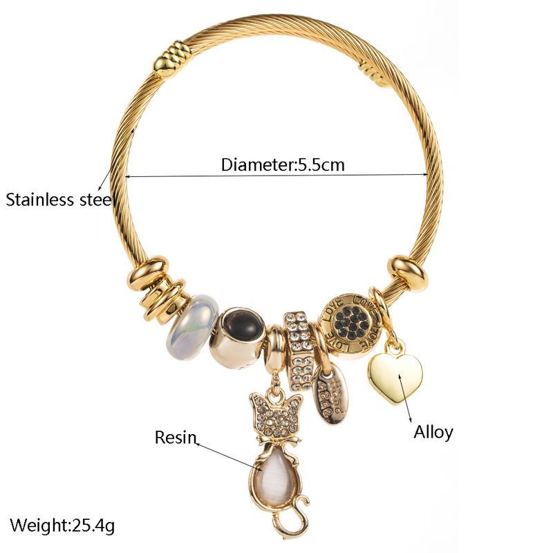 Nuovo bracciale regolabile in acciaio inossidabile con ciondolo a forma di gatto e ciondolo Dia per la migliore amica_voghion.com