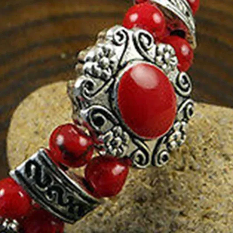 Pulseira feminina moda vintage pulseira étnica edição coreana dupla camada artesanato retrô remada turquesa acessórios_voghion.com