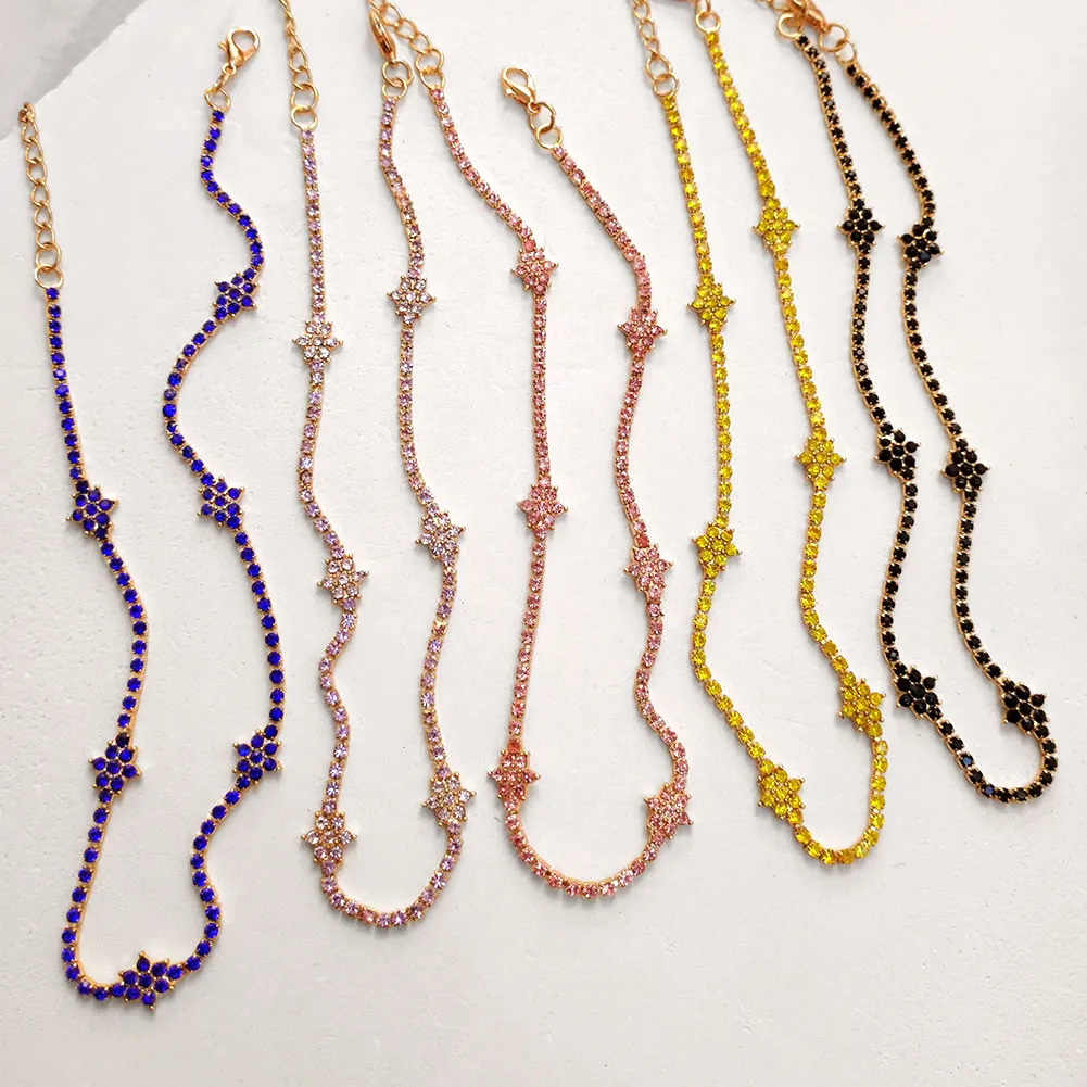 Chaînes 2022 Collier de chaîne de tennis en strass coloré pour femmes Colliers ras du cou en cristal de couleur or_voghion.com