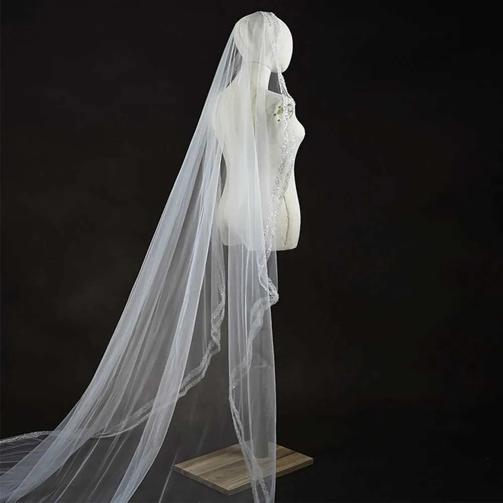 Jewelry Crystal Beaded Wedding Veils With Beading Long Cathedral 1 Tier Bridal Hair Accessories 2024 Summer VP77_voghion.com
