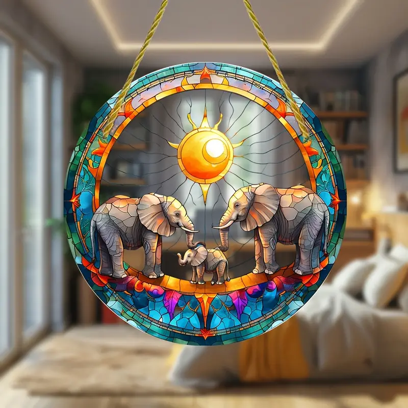 8" Boho Elefanten-Sonnenfänger - Acryl im Buntglas-Stil. Perfekte Dekoration für Zuhause oder das Büro. Kein Strom nötig. Tolles Geburtstagsgeschenk._voghion.com