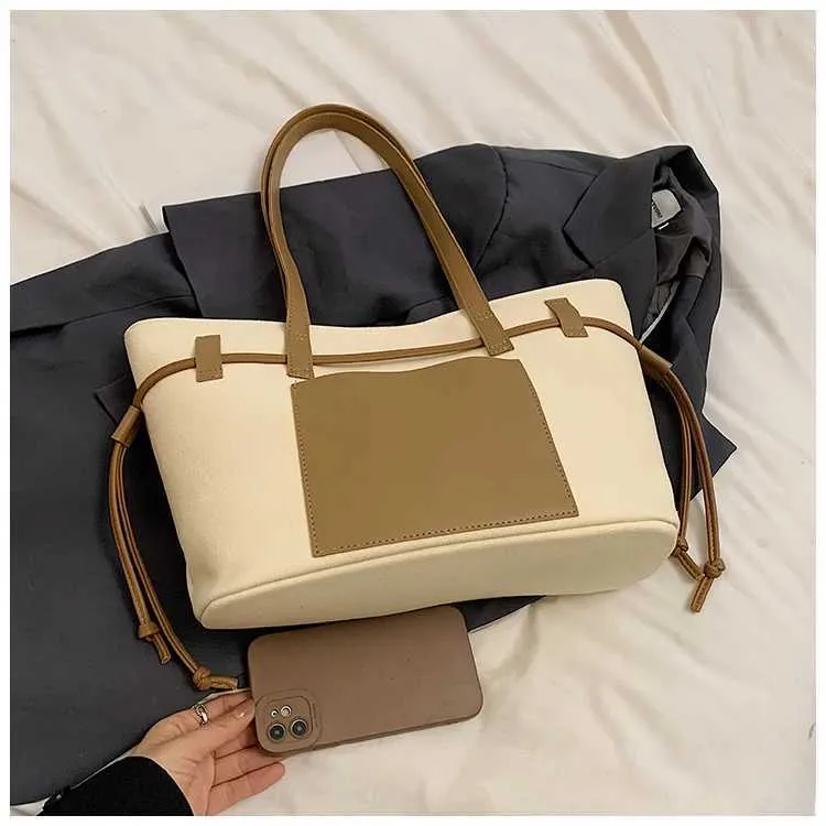 Women's Shoulder Bag Tote Bag Contrast Canvas Pu Large Capacity_voghion.com