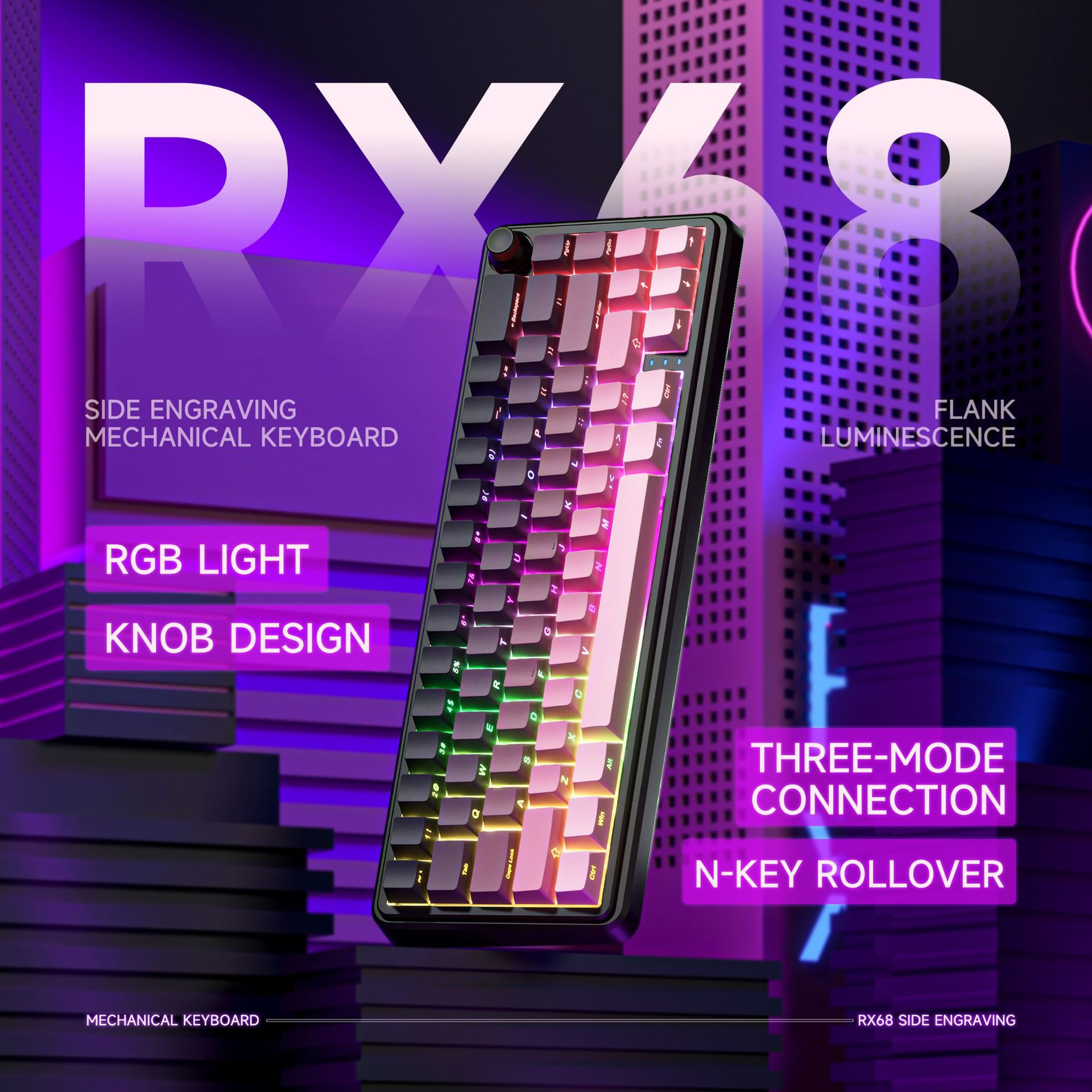 Zifriend RX68 Mechanical Keyboard RGB Wireless Bluetooth Three-mode Hot-swappable Side-engraved Game Customized Keyboard