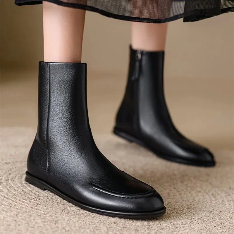 Damen Stiefeletten Aus Echtleder Flache Winter Knight Boots_voghion.com