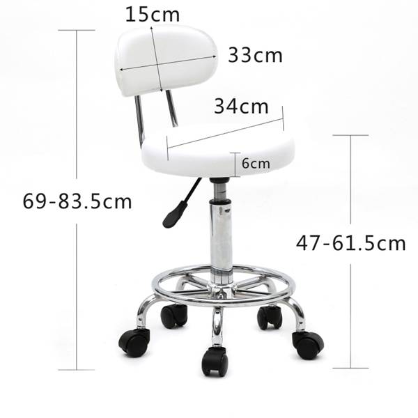 Verstellbarer Barhocker mit Rückenlehne – 360° drehbar, PU-Leder und Chrombasis, Anti-Rutsch-Design für Zuhause, Salon und Büro, Schwarz und Weiß_voghion.com