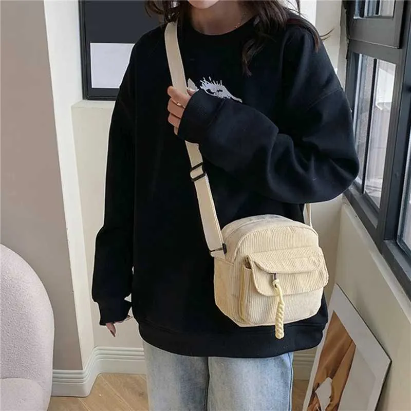 Crossbody Shoulder Bag Corduroy Small Square Casual Commuting_voghion.com