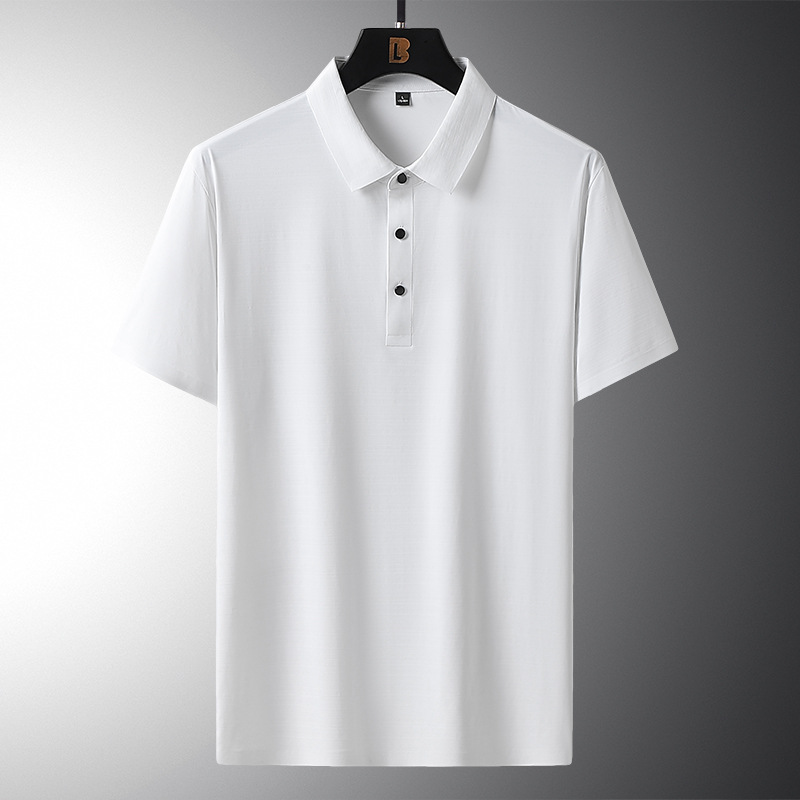 Polo da uomo in seta ghiacciata, sottile, a maniche corte, con risvolto, ad asciugatura rapida_voghion.com