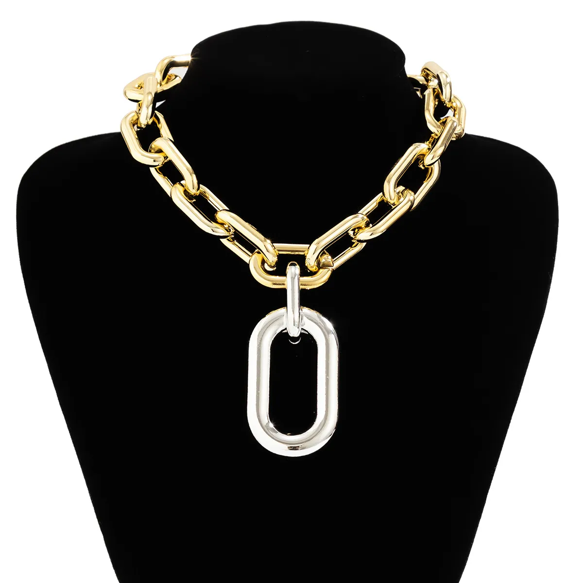 Multi-layered Pendant Necklace Gold Tone Geometric Hip Hop Style_voghion.com