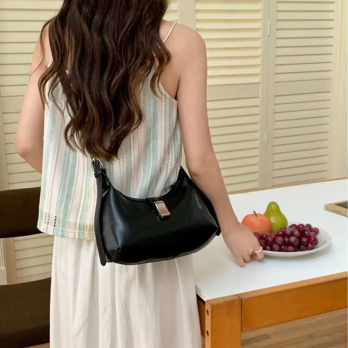 Borsa a mano da donna con design alla moda, in pelle solida, con tracolla, grande capacità, da donna, per pendolari_voghion.com
