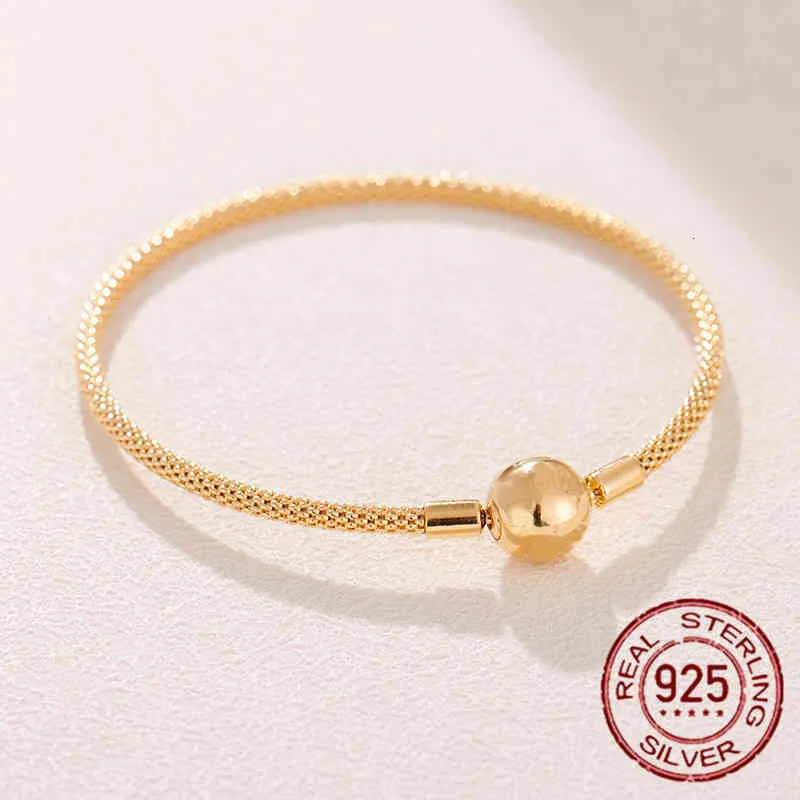 Echte Sterling Silber Perlen Schlangenkette Armband Roségolddraht passend für Original Pandra Bead Charm Damen Schmuck 2022_voghion.com