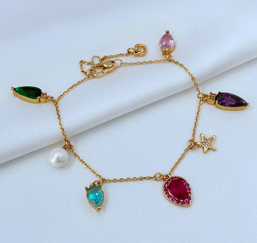 Gold Fashion Colorful Zircon Charm Bracelet Love Star Pearl Four Leaves Fish Pendant Metal Bracelets For Women Jewelry_voghion.com
