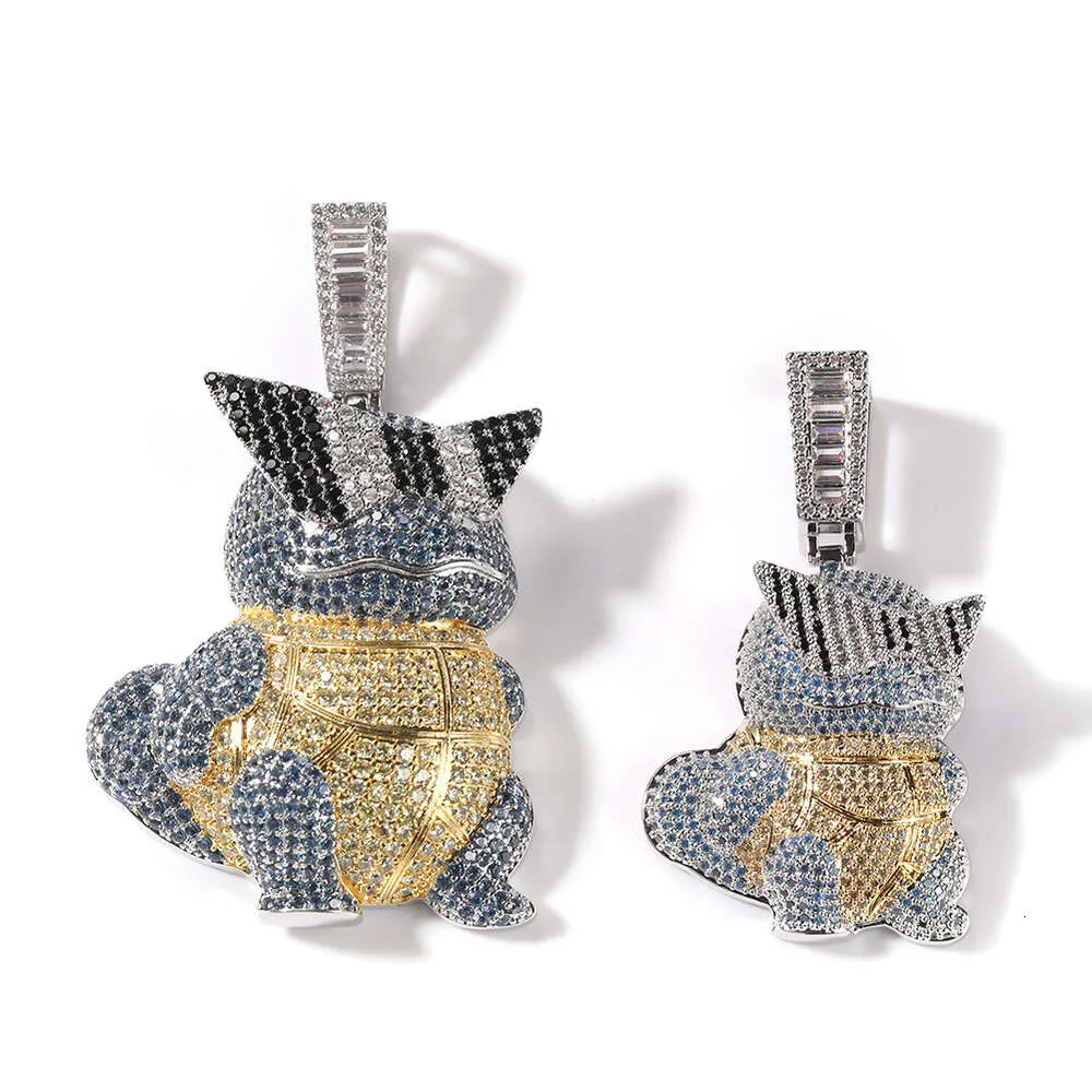 Collana con ciondolo a forma di tartaruga Jeannie dei cartoni animati hip hop, con ciondolo a forma di catena e personalità, con diamanti taglio brillante, in oro e argento sterling._voghion.com
