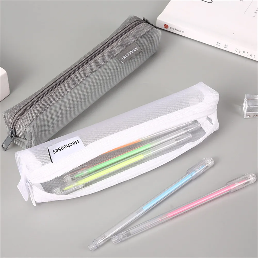Sacchetto trasparente con cerniera in rete per cosmetici, trucco, articoli da toeletta, organizer da viaggio, rossetto, forniture scolastiche_voghion.com