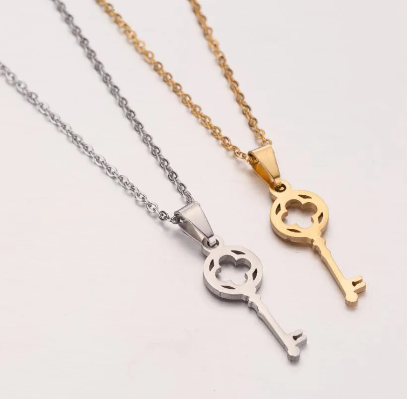 Collier en acier inoxydable pour femme, pendentif clé en forme de fleur, collier ras du cou, cadeau de Saint-Valentin