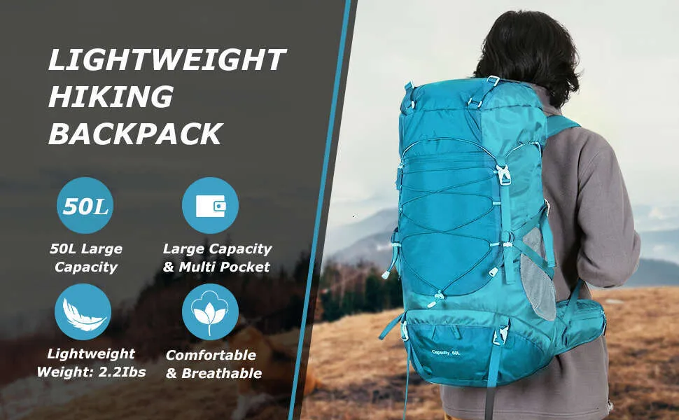 Sac à dos WESTTUNE 50L Hiki avec housse de pluie Sac d'alpinisme multifonctionnel Sac à dos d'extérieur pour voyage Trekki_voghion.com