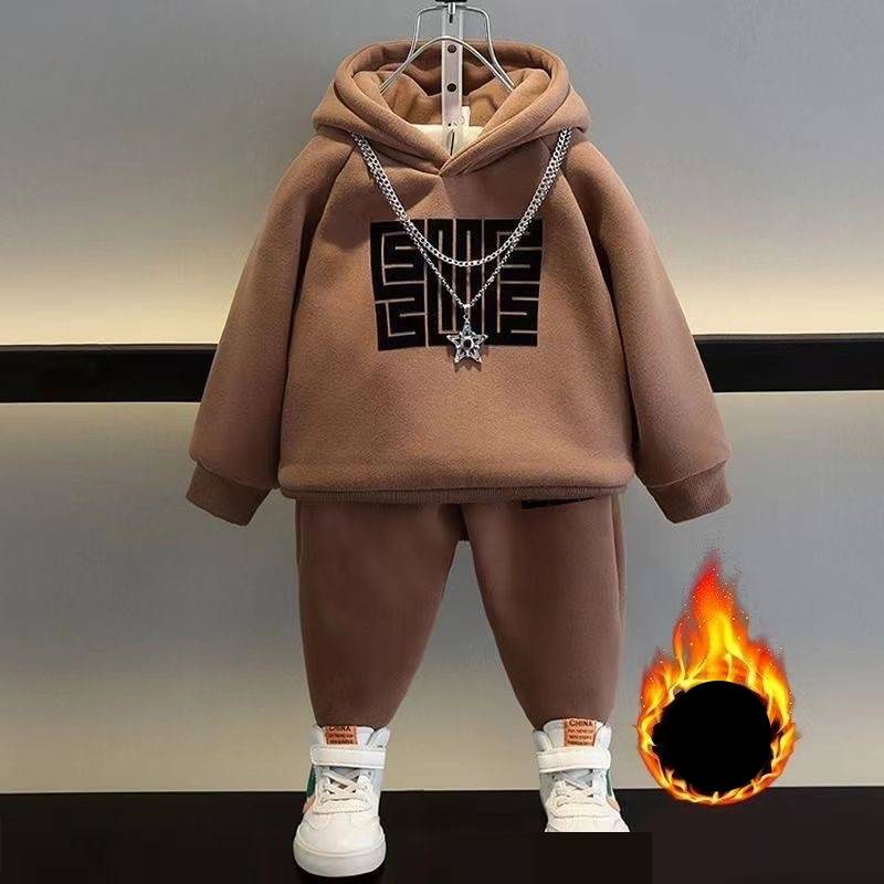 Kid's Clothing Boys Winter Fleece Sweater Suit Children's Stylish Baby Sportswear Autumn And Winter Thick Two Piece Suit_viptrois.com