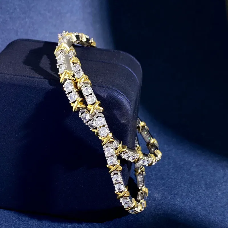 Zlata ogrlica s prevleko iz sterlinga Sier, objemi, poljubi in križem, zapestnice s tridesetimi diamanti za ženske, klasična modna znamka_voghion.com