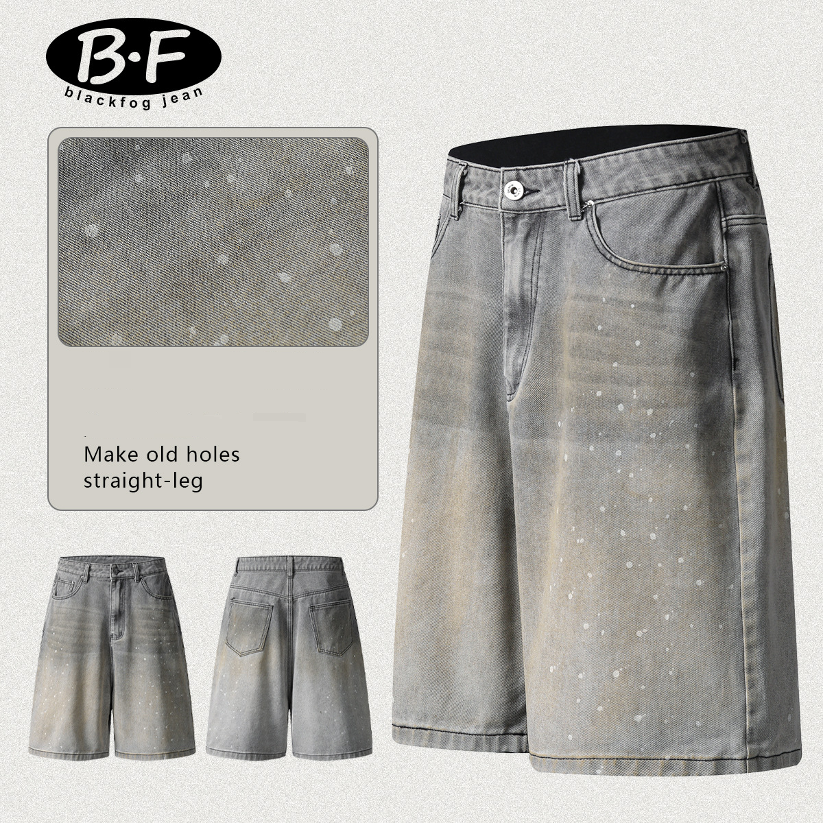 Men's Clothing Retro Washed Distressed Ink Splashed Jeans High Street Personality Loose Wide Leg Shorts