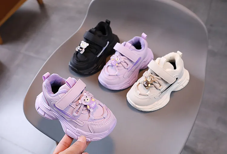 Otroški teniski čevlji za fante in deklice 2024 z risanim medvedkom Littlesprouts, tanki otroški čevlji Veet s platformo in toplimi zimskimi čevlji_voghion.com