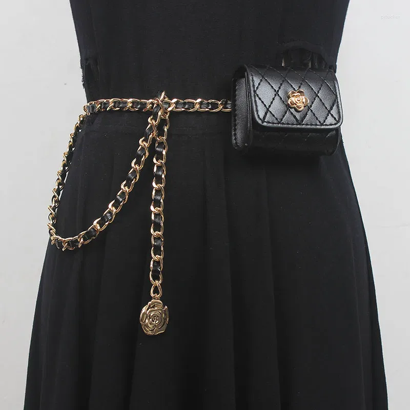 Ceintures Mode Femme PU Cuir Chaîne Sac Cummerbunds Robe Féminine Corsets Ceinture Décoration Ceinture Étroite_voghion.com