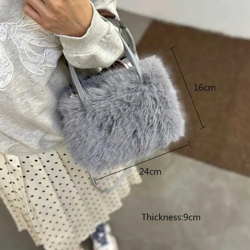 Damen Solid Plüsch Handtasche Fluffeg Weich Casual Kleng Satchelen Crossbody Taschen Grouss Kapazitéit Weiblech Versatile Messenger_voghion.com