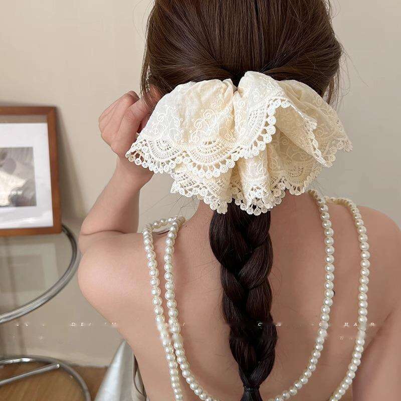 Large White Lace With Large Intestine Loop, Gentle Temperament For Women, Ponytail Tied Rope, High-end Hair Rope_voghion.com