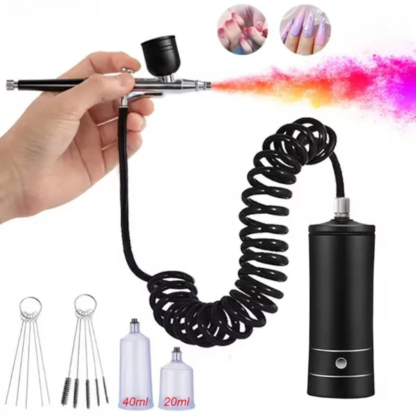 Portable Mini Airbrush Kit With Built-in Compressor Spray Gun_voghion.com