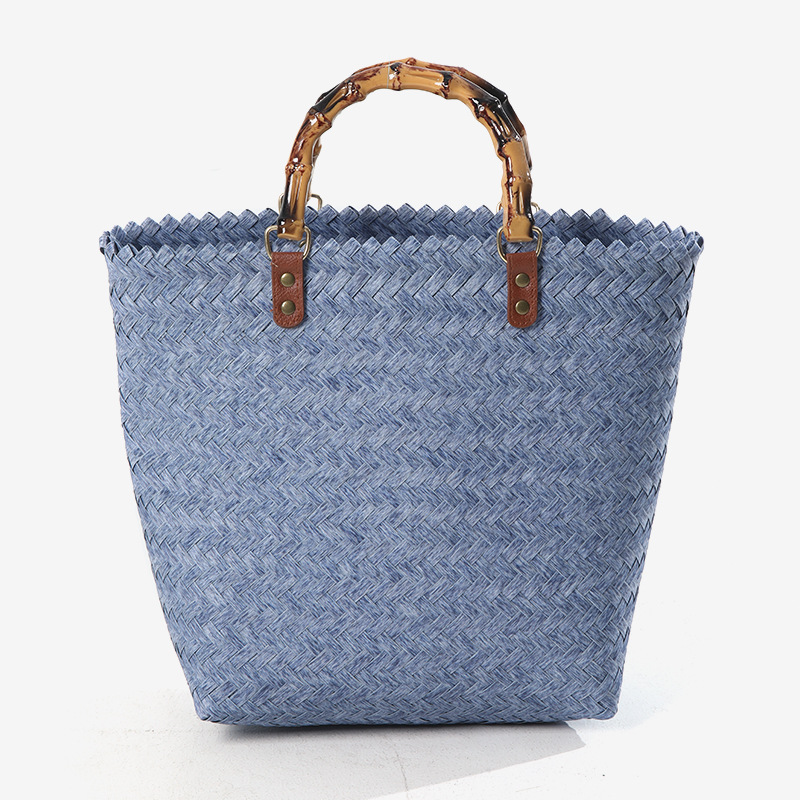 Neue Retro tragbare große Kapazität Totes vielseitige handgemachte Stroh Tasche Seide Schal gewebt Tasche_voghion.com