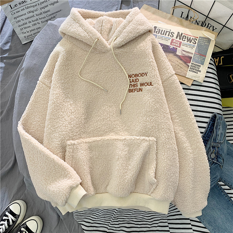 Damenbekleidung, verdicktes Sweatshirt aus Lammfell und Samt für Damen, lockeres Pullover-Sweatshirt aus Lammfell für Damen_voghion.com