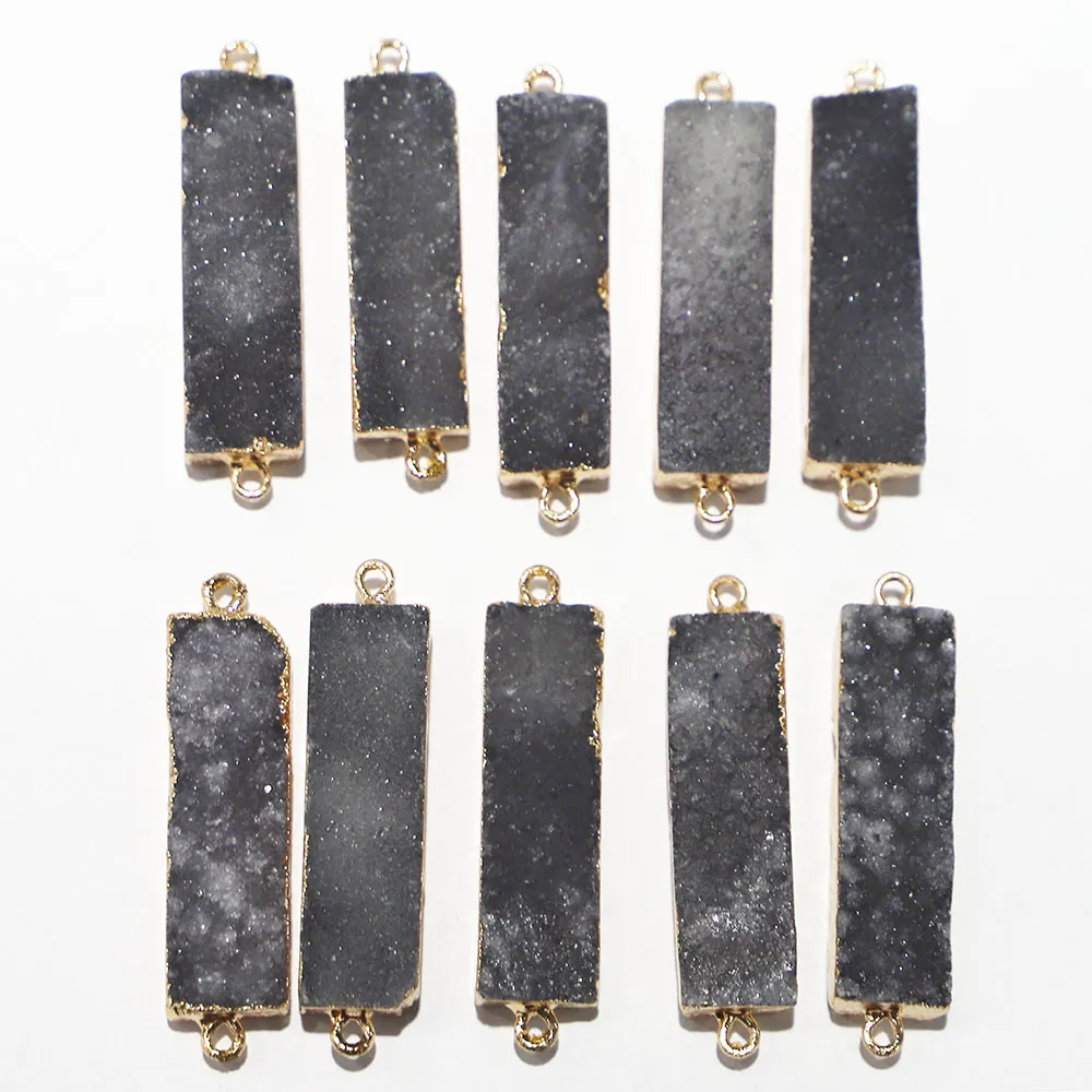 Colliers pendentifs en pierre druzy grise naturelle de haute qualité, pendentifs à double boucle, connecteur en métal minéral, tranche d'agate géode_voghion.com