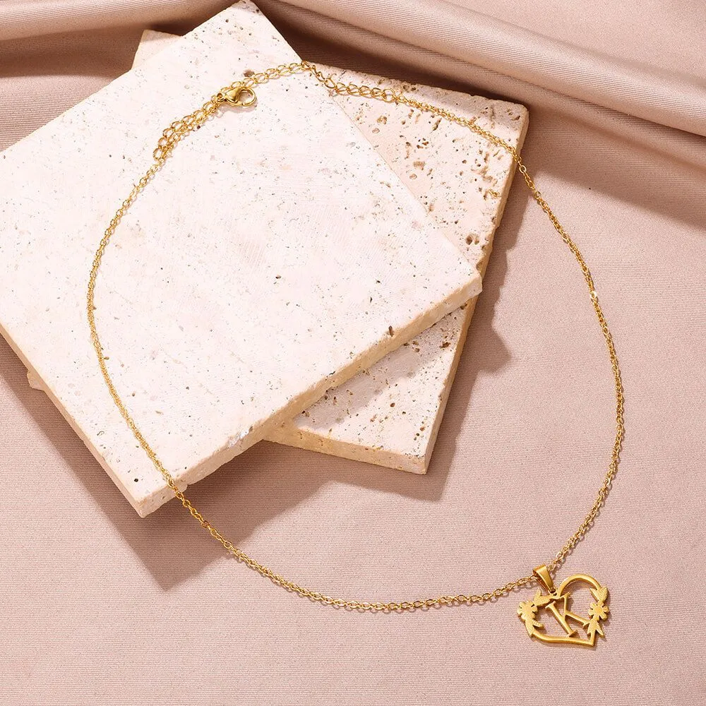 Collana con ciondolo a forma di cuore con lettere dalla A alla Z in acciaio inossidabile, placcata in oro vero, gioielli classici_voghion.com
