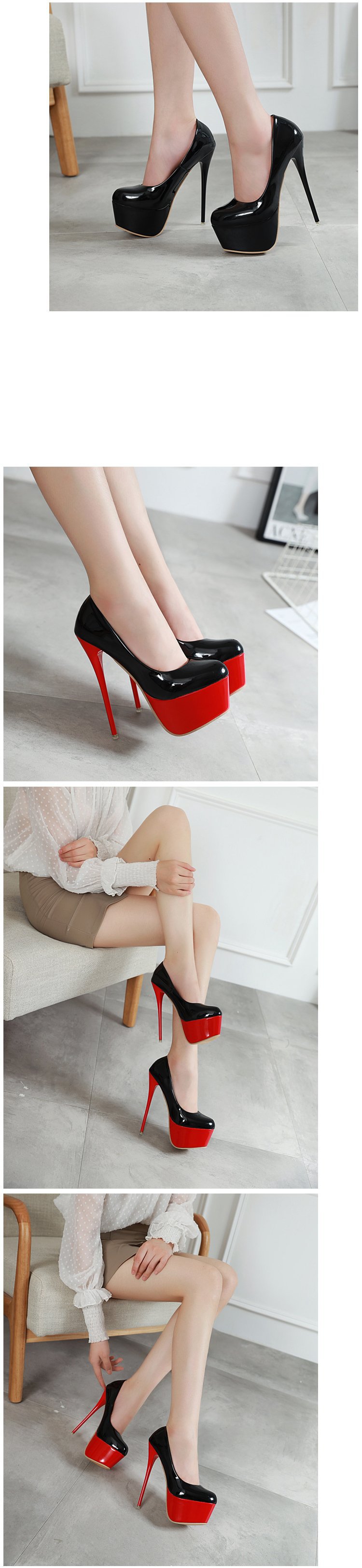 Große Damenschuhe, Super Color Blocking Sexy Slim High Heels, Wasserdichtes Plateau 35-42_voghion.com