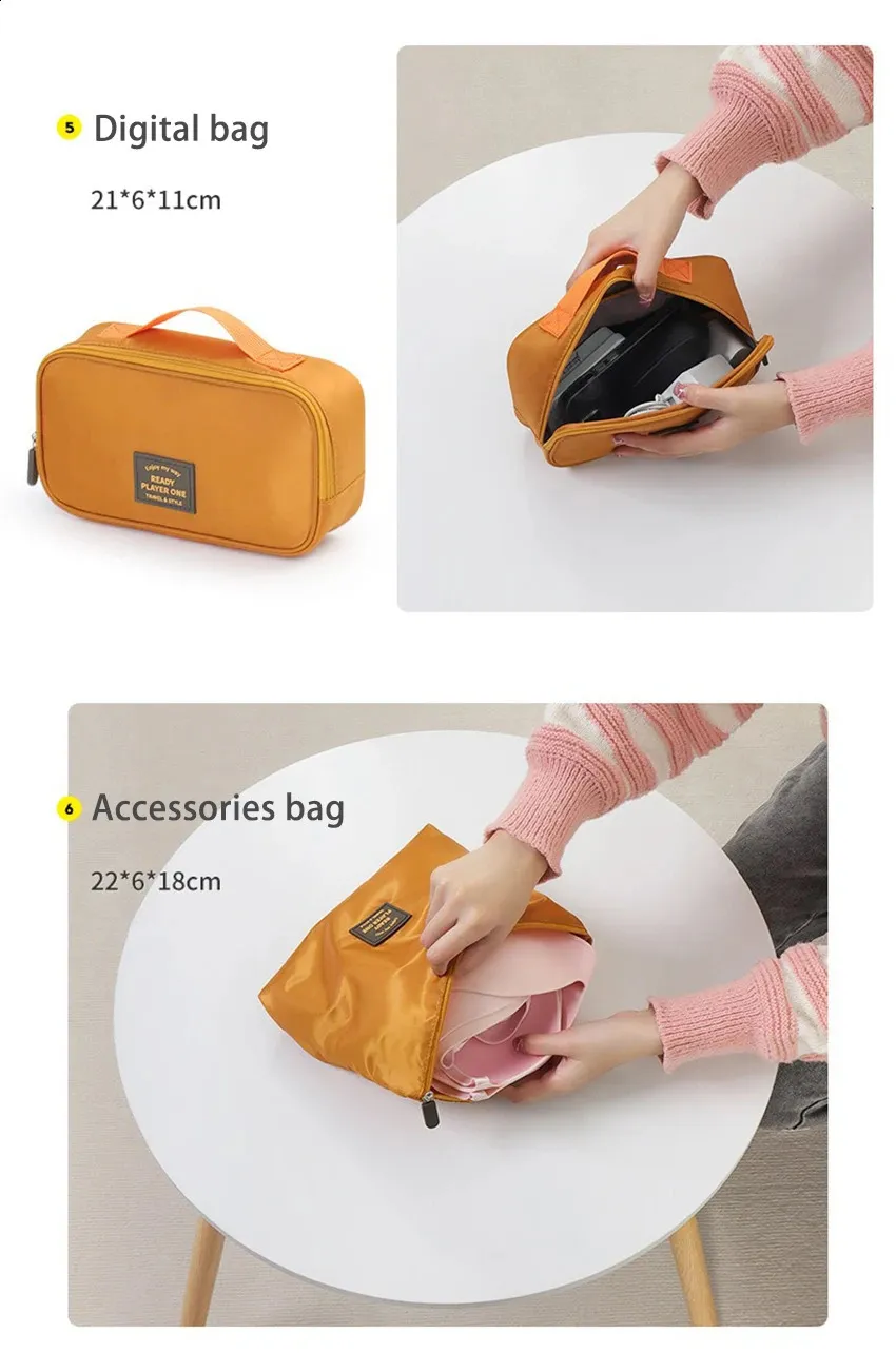 7-teiliges Reise-Set für Kleidung, Schuhe, Toilettenartikel, Aufbewahrungstasche, tragbar, für Kleiderschrank, BH, Socken, Hosen, Organizer, groß_voghion.com