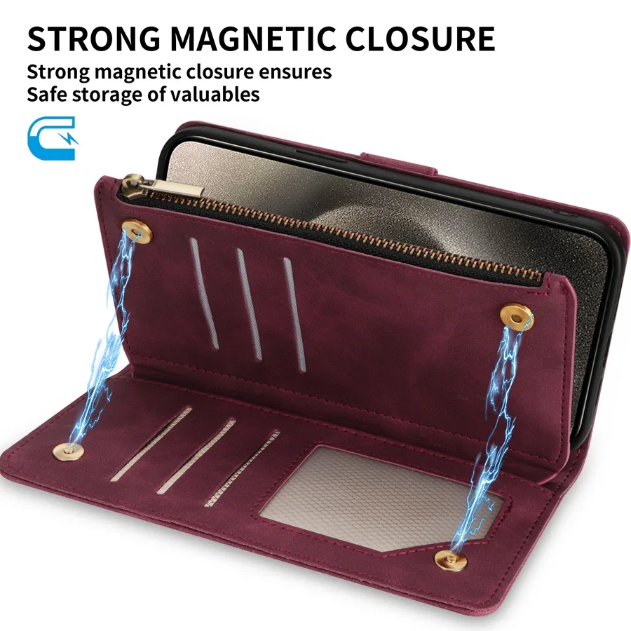 Leather Wallet Phone Case For Iphone With Magnetic Kickstand_voghion.com