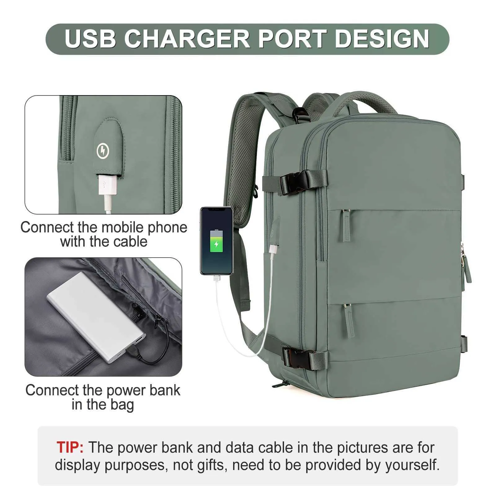 Sac à dos de sport imperméable pour femmes, grands sacs de voyage pour hommes, sac à dos pour ordinateur portable, voyage, chargeur USB, étudiants, écoleba241107_voghion.com