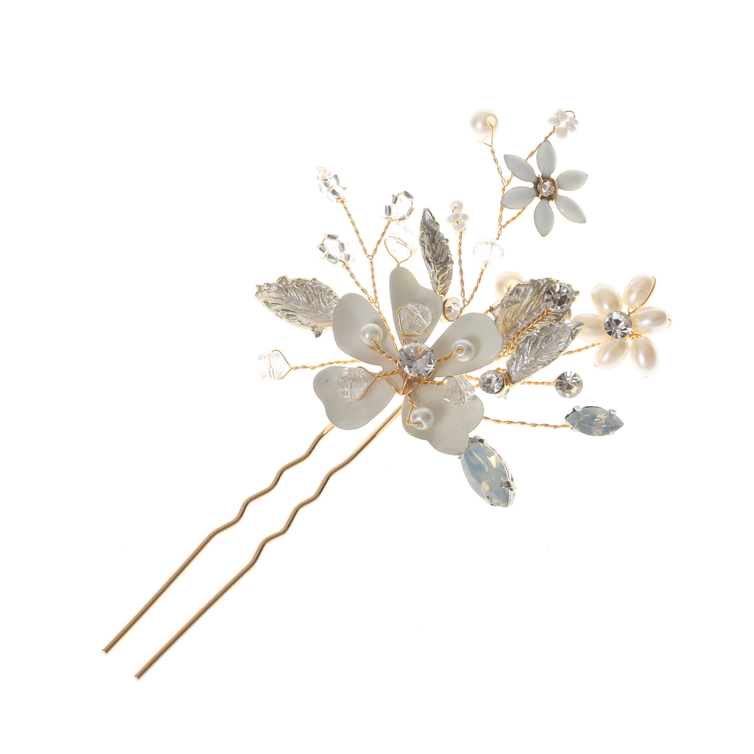 European and American cross-border bridal wedding handmade flower pearl U-shaped hairpin with pin hairpin factory direct sales batch_voghion.com