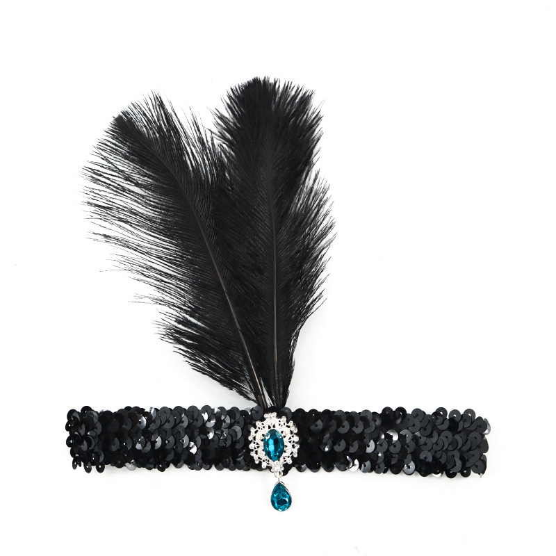 Festa di Halloween per single con accessori per capelli neri Fascia per capelli con piume a sfera Gatsby degli anni '20_voghion.com