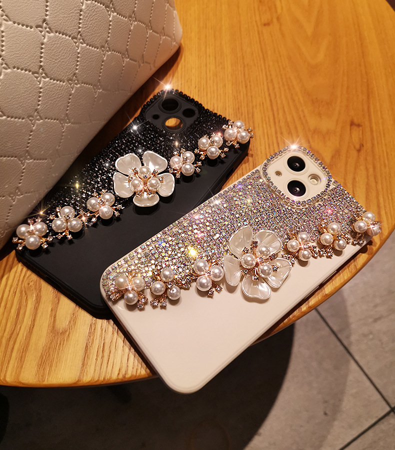 Suitable for 14/15 with diamond phone case iPhone 12/13 Pro Shell Pearl Flower Full Pack Silicone 11 Women's 8_voghion.com