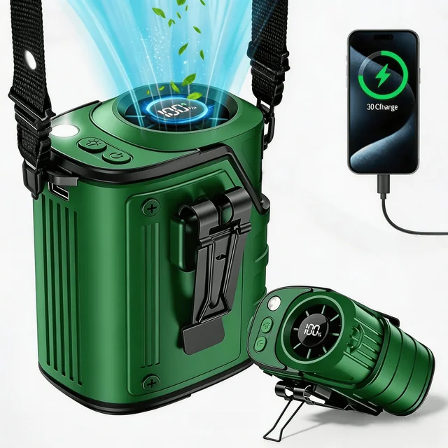Portable Waist Fan With Power Bank Led Light And Quiet Cooling_voghion.com