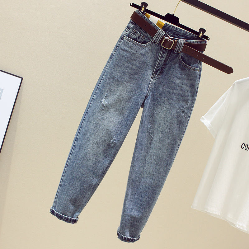 High waisted jeans for women in summer 2024, new distressed Korean version, loose and slimming, versatile, dad Harlan