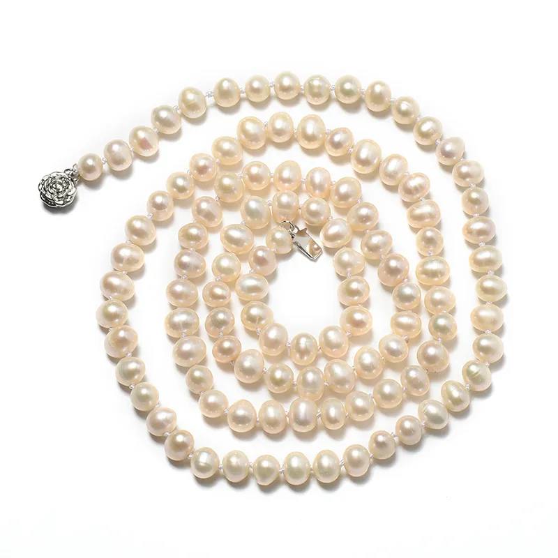 Chaînes Perles Naturelles Perles 7-8mm Taille Pour Bricolage Orange Charm Long Collier Bijoux 34 pouces Généreux Dames Femmes Cadeaux_voghion.com