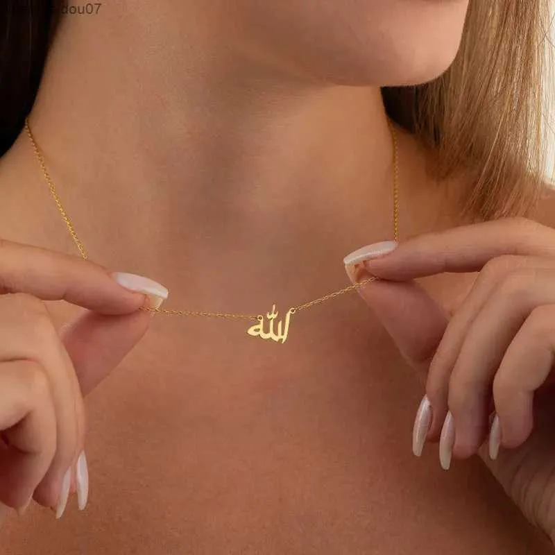 Colliers Lettre Personnalisée Amour Dieu Patience Collier Arabe Bijoux Islamiques Acier Inoxydable Pendentif Allah Corell_voghion.com